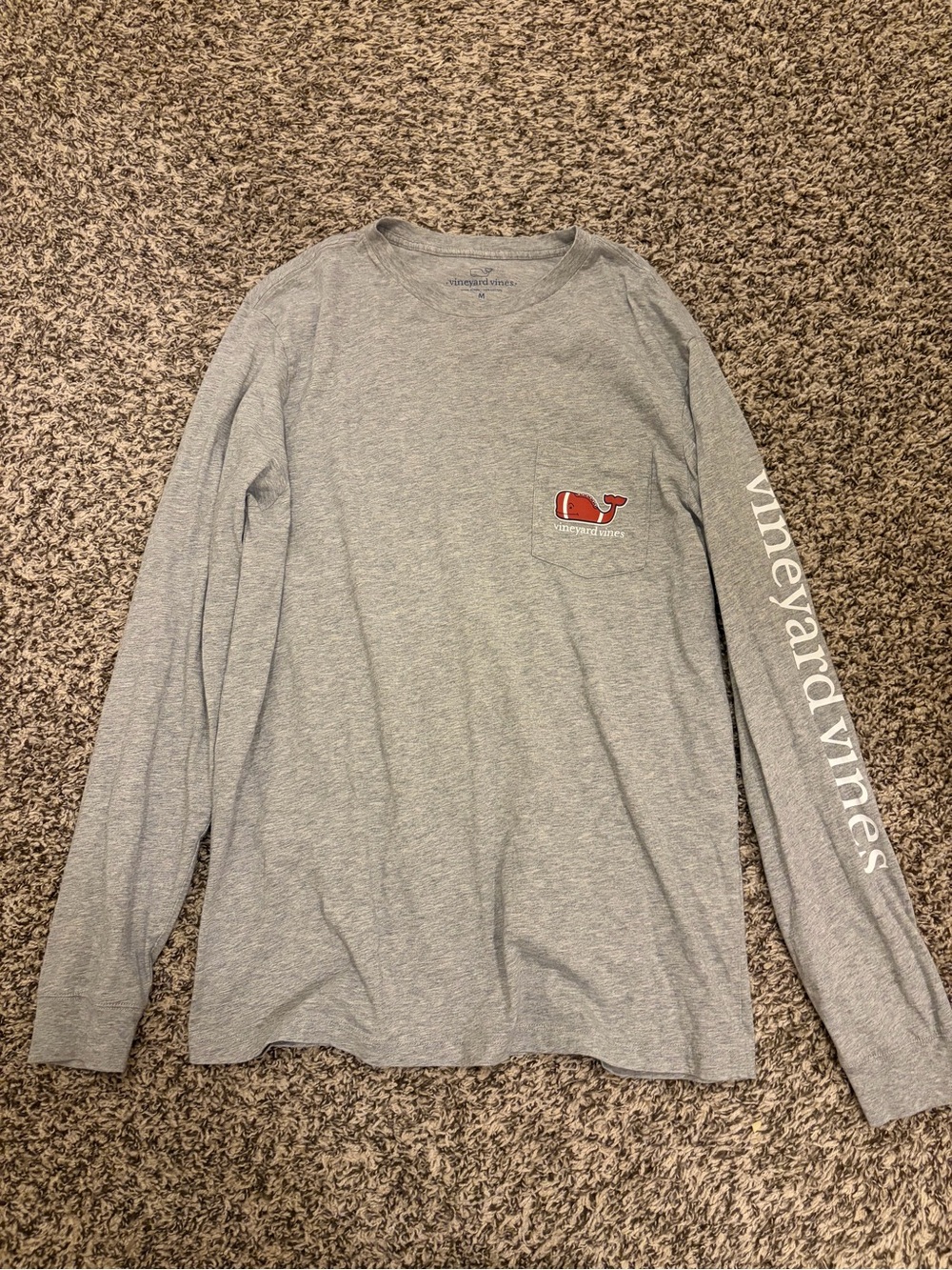 Vineyard Vines Gray Long-Sleeve Pocket Tee with Football Whale